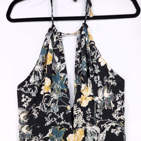 Free People Halter Wide Leg Jumpsuit Size 2 Cropped Floral Print Crinkle Fabric - Picture 16 of 16